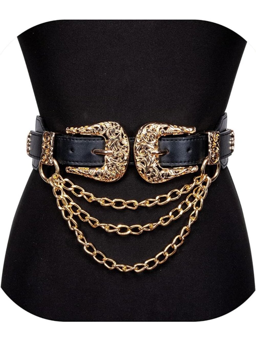 Vintage Western Women's Leather Belt - Adjustable Double Buckle Chain Design